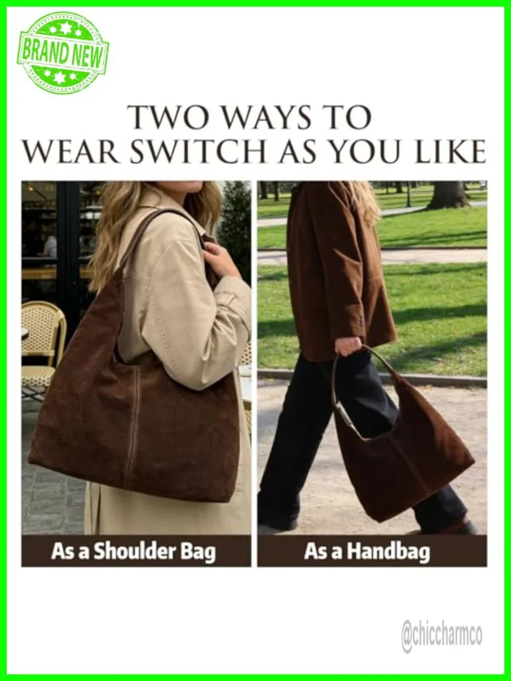 Faux Suede Large Slouchy Hobo Shoulder Bag Tote Work Travel